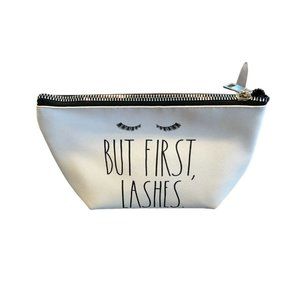 RAE DUNN BUT FIRST LASHES Black White Cosmetic Zipper Pouch Bag NWT NEW